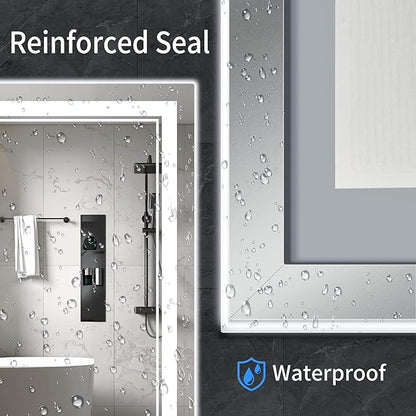 40"x30" LED Bathroom Mirror with Anti-Fog, Stepless Dimmable Lights, 3 Color Modes, Shatter-Proof Tempered Glass, Memory Function & Waterproof Design