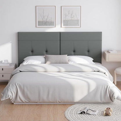 Headboard Queen Size Upholstered Faux Leather, Queen Headboard with Sturdy Metal Legs, Tufted Upholstery Design Headboards with Adjustable Width & Height (Grey)