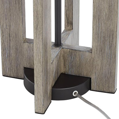 Possini Euro Design Arrista Modern 63" Tall Standing Floor Lamp Cylinder Foot Switch Wood Gray Wash Finish Living Room Bedroom House Reading Office Home Decor Entryway Dining Indoor White Shade