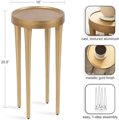 Kate and Laurel Rava Modern Round Metal Drink Table with Sandcast Aluminum Construction for Indoor Plant Stand, 10x10x21, Gold