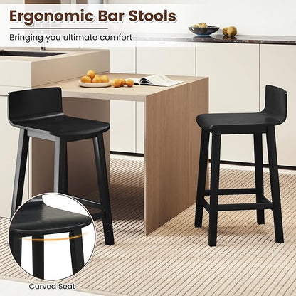 COSTWAY Solid Wood Bar Stools Set of 4, 24.5-inch Counter Height Chairs with Low Back and Footrest, Farmhouse Wooden Armless barstools for Kitchen Island, Dining Room, Cafe, Breakfast, Black