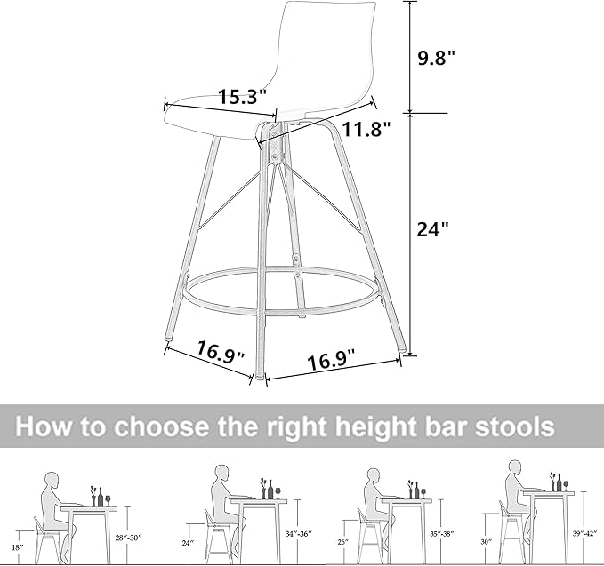 annjoe Swivel Bar Stools Metal Counter Height Stools Plastic Seat Chairs Set of 4 for Indoor Outdoor Home Kitchen Business (24" Gray)