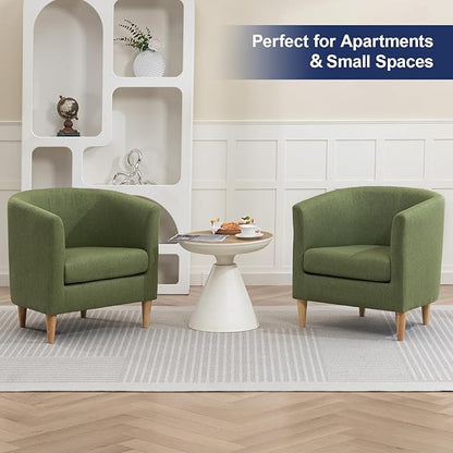 Accent Barrel Chair, Modern Comfy Living Room Chairs with Armrest Small Reading Chair with Cozy Soft Padded for Bedroom Reception Room Cafe, Green