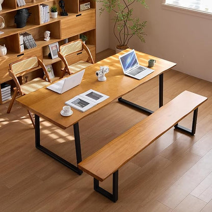Modern Solid Wood Executive Desk – Spacious and Minimalist Home Office Workstation Perfect for Writing and Professional Use (Light Brown, 70.87in)