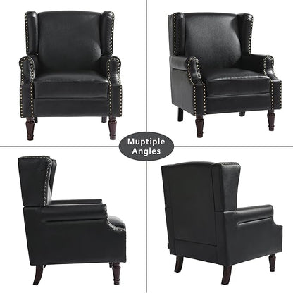 Lumibee Accent Chairs, Faux Leather High Back Armchair Set of 2 or Living Room, Comfy Upholstered Single Sofa Reading Chairs with Solid Wood Legs for Office, Bedroom, Waiting Room-Black