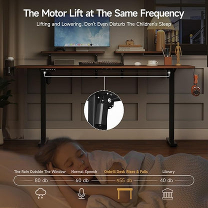 ONBRILL Standing Desk with 2 Adjustable Monitor Shelves, 71 x 24 Inches Electric Stand Up Desk with Memory Controller and Adjustable Height from 28-46 inches for Computer Workstations, Walnut