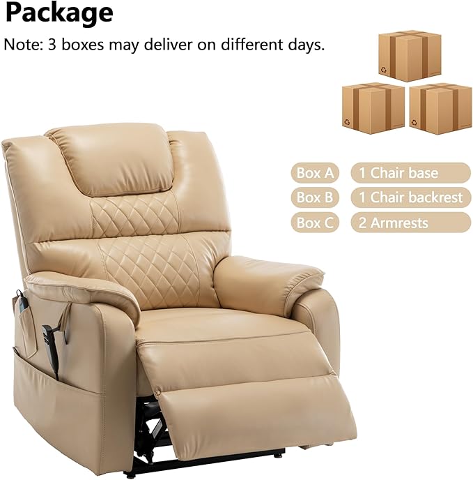 Power Lift Recliner Chair Recliners for Elderly,Lay Flat Air Leather Recliner with Heat and Massage,Dual Motor Lounge Recliners for Living Room