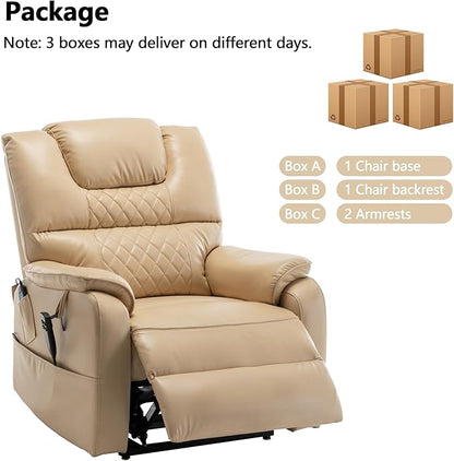 Power Lift Recliner Chair Recliners for Elderly,Lay Flat Air Leather Recliner with Heat and Massage,Dual Motor Lounge Recliners for Living Room
