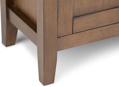 SIMPLIHOME Redmond SOLID WOOD 32 inch Wide Transitional Low Storage Cabinet in Rustic Natural Aged Brown for the Living Room, Entryway and Family Room