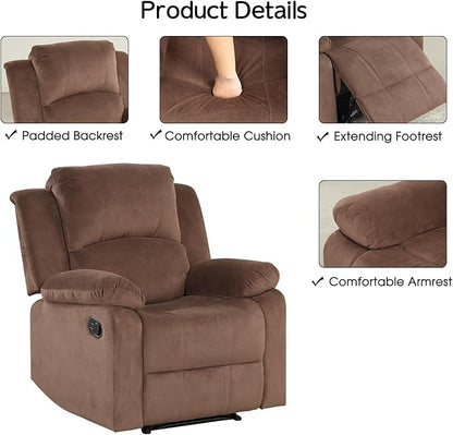 CANMOV Manual Recliner Chair Set of 2, Soft Fabric Overstuffed Recliner Single Sofa Chair for Living Room Bedroom, Heavy Duty and Safety Reclining Mechanism, Light Brown