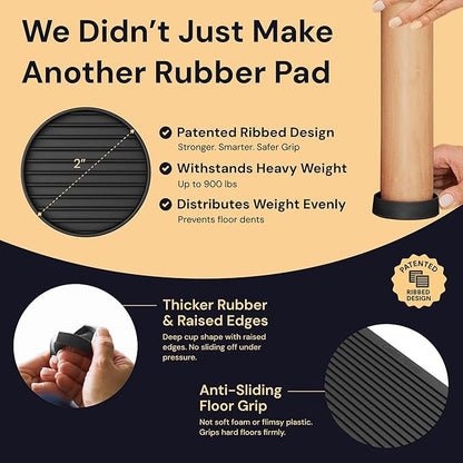 CasterMaster Rubber Furniture Feet Caster Cups for Hardwood Floors - 2 in x 2 in Black Round (4-Pack) - Non-Slip Foot Pads & Sofa Grips