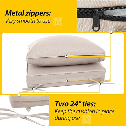 AAAAAcessories Outdoor Deep Seat Cushions, Waterproof, Fade-Resistant Patio Furniture Replacement Cushions, 24" x 24" x 5" + 24" x 13.5", Set of 2, Khaki Beige