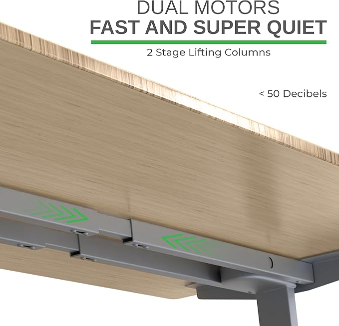 Rise Up Electric Standing Desk Adjustable Height 27-47" Dual Motor One Piece 60x30 Bamboo Large Standing Desk, Sit Stand Desk Rising Desk Home Office
