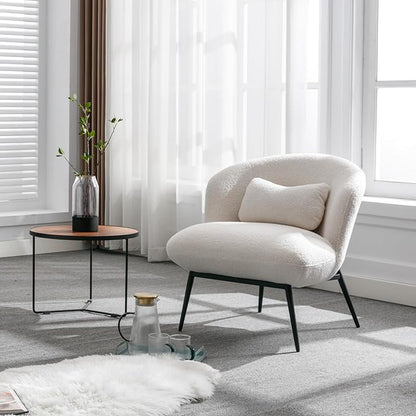 HEAH-YO Modern Accent Chairs Set of 2, Upholstered Sherpa Side Chairs with Barrel Backrest and Metal Legs, Comfy Armless Chair for Living Room Bedroom, White