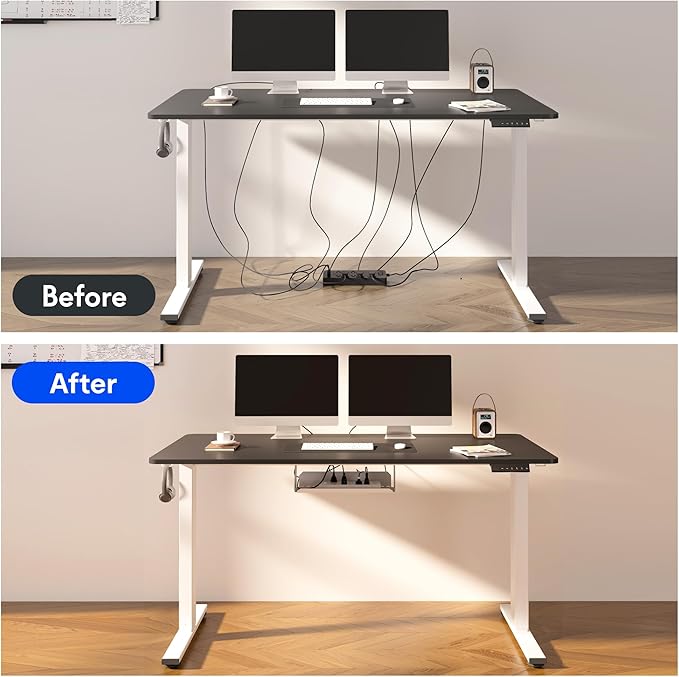 FLEXISPOT EN2 Whole-Piece Standing Desk with Clamp Power Strip, 48x24'' Electric Stand Up Height Adjustable Desk with Cable Management (Black Frame + 48" Black Table Top)