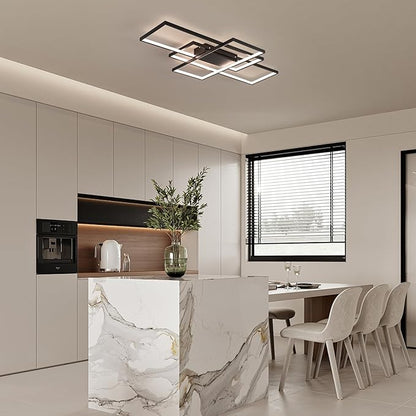 GEADI Large Modern LED Ceiling Light, 35.4" Dimmable Flush Mount Ceiling Lights with Remote Control, Black 3 Rectangular Light Fixtures for Kitchen Bedroom Dining Room(3000-6500K)