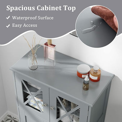 Giantex Bathroom Floor Storage Cabinet - Linen Floor Cabinet with Doors and Adjustable Shelves, Freestanding Side Storage Organizer for Bathroom, Living Room, Entryway, Kitchen Storage Unit (Grey)