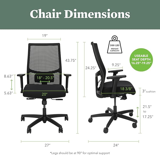 HON Ignition 2.0 Mid Back Task Chair, Spectrum Mesh, Standard Synchro-Tilt Control, Office Chair with Lumbar Support, Height and Width Adjustable Arms, Titanium Frame, Blueberry