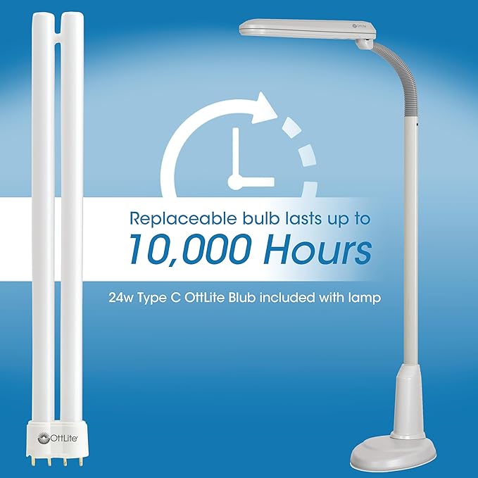 OttLite Standing Floor Lamp with Adjustable Neck, Craft Plus - 24w Gooseneck Floor Lamp for Bright Natural Daylight - Modern Home Decor, for Living Room, Sewing, Reading, Bedroom & Office