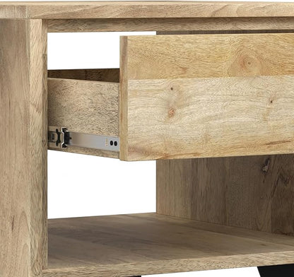 SIMPLIHOME Lowry Modern Industrial 22 inch Wide Metal End Side Table in Natural for The Living Room and Bedroom