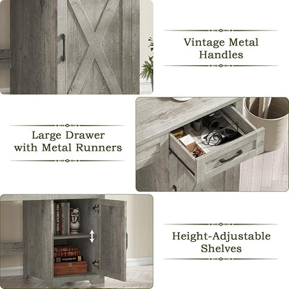 Vabches Farmhouse 51" Executive Desk,Computer Desk with Drawers and Storage Cabinet, Workspace for Home Office and Study.Grey