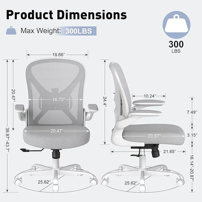 ZZH Ergonomic Office Chair Set of 4 with Adjustable Lumbar Support, Mesh Home Office Desk Chair with Wheels and Flip-up Arms, Grey