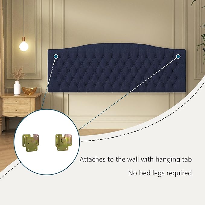 Linen Upholstered Headboard King/Cal King Size Latest Model Wall Mount, Bed Frame Mount, Featuring High-Density Sponge Padding, Luxury Texture Easy Assembly Comfort and Style-Navy Blue