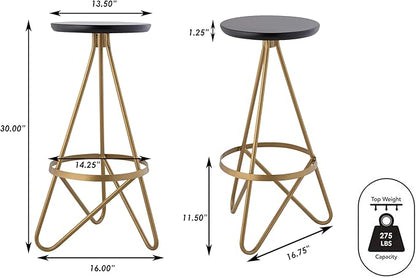 JONATHAN Y BSL1000C Spiroa 30" Modern Industrial Metal Backless Circular Bar Stool for Home, Kitchen, Dining Room, Workspaces, Cafes and Resturants, Black Seat with Gold Frame