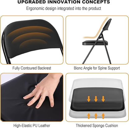 6 Pack Black Folding Chairs with Padded Cushion for Outside, Portable Stackable Commercial Metal Foldable Chairs with Steel Frame for Party Home Events Office Wedding, 350lbs Capacity