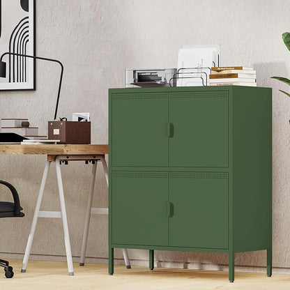 Metal Locker Storage Cabinet with 4 Doors and 3 Shelves，39.96" Tall Steel Office Storage Cabinet for Office,Home,Garage,Gym,School