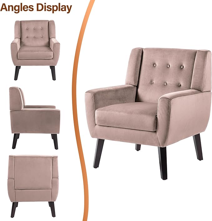 Lumibee Accent Chairs Set of 2, Velevet Fabric Armchairs for Living Room, Comfy Upholstered Arm Chairs Tufted for Indoor Bedroom Office Room (Pink Velvet)