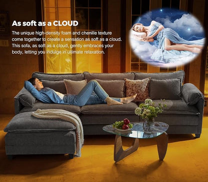 ELUCHANG 116" Luxury Modular Sectional Sofa, Comfy Deep Seat Cloud Couch, Sleeper Sofa Bed, 6 Seat Modern Couch with Removable Cover for Living Room, Apartment, DIY Combination, Chenille Light Grey