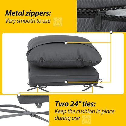 AAAAAcessories Outdoor Deep Seat Cushions, Waterproof, Fade-Resistant Patio Furniture Replacement Cushions, 25.5" x 25.5" x 5" + 25.5" x 19", Set of 2, Dark Gray