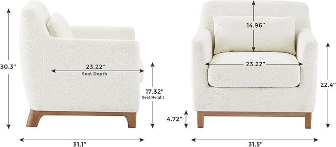 VANOMi Accent Chairs for Living Room, Sherpa Oversize Accent Chair with Thick Cushion 31 Inch Comfy Chair for Bedroom, Apartment, Light Camel