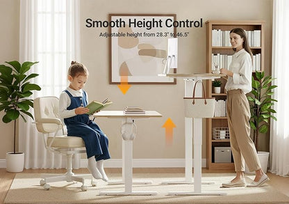 Seang Electric Height Adjustable Standing Desk, 40 x 24 Inch Sit-Stand Workstation with T-Style Frame, 3 Memory Height Options & Built-in Cable Management for Home Office, White Frame/Nature Top