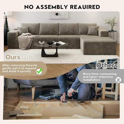 135.4" Cloud Sectional Couch with L-Shape Chaise,Modern Modular Sofa with Deep Seat, Upholstered Couches for Living Room Bedroom Apartments,No Assembly Required, (Camel,Right Facing Chaise)