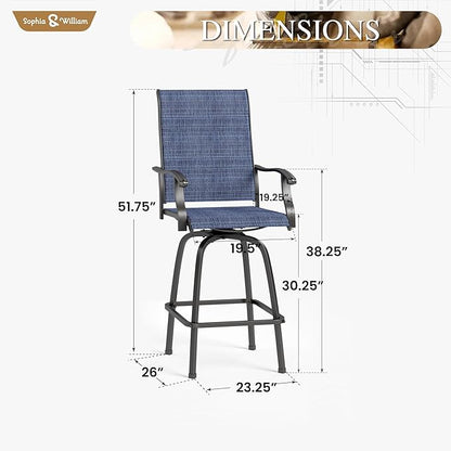Sophia & William Patio Swivel Bar Stools Set of 2, Bar Height Patio Chairs, High Top Patio Chairs, Supports 300 lbs (Blue Fabric)