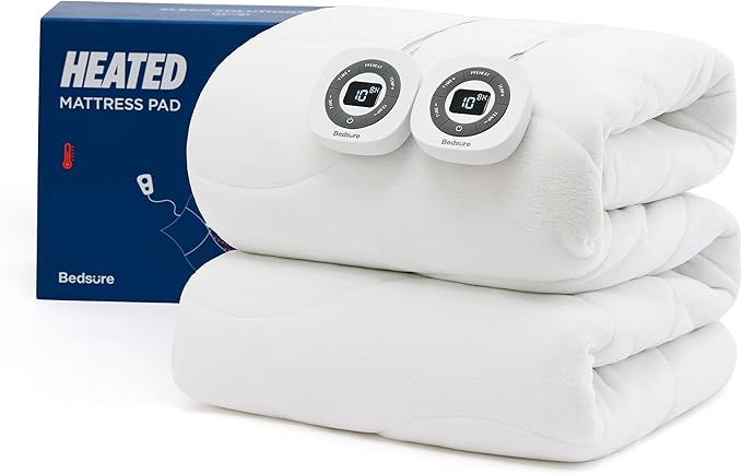 Bedsure Heated Mattress Pad Queen - Bed Warmer with Memory & Preheat Function, 12-Hour Auto Off & 10 Heat Settings, Dual Controllers, Fast Heating, Coral Fleece Electric Mattress Pad Queen, 60"x80"