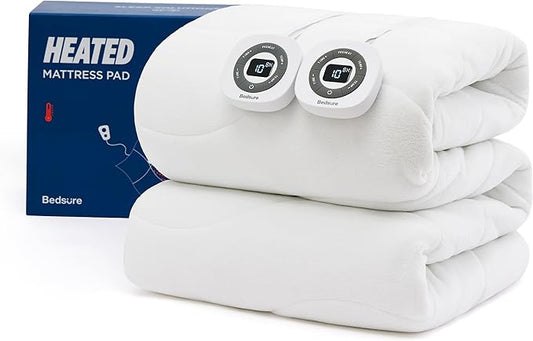 Bedsure Heated Mattress Pad Queen - Bed Warmer with Memory & Preheat Function, 12-Hour Auto Off & 10 Heat Settings, Dual Controllers, Fast Heating, Coral Fleece Electric Mattress Pad Queen, 60"x80"