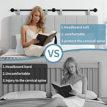UEV Queen Headboard Only, Wall Mounted Hanging Upholstered Bed Head Board, Modern Vertical Channel Design of Fine Linen, Elegant Grey Fluted Headboard for Bedroom (Grey, Queen Size)