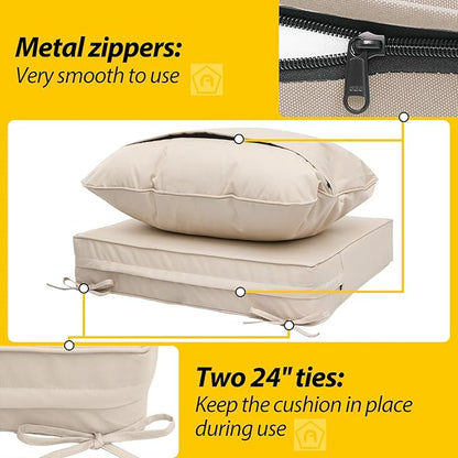 AAAAAcessories Outdoor Deep Seat Cushions, Waterproof, Fade-Resistant Patio Furniture Replacement Cushions, 24" x 24" x 5", Set of 2, Sandstone Beige