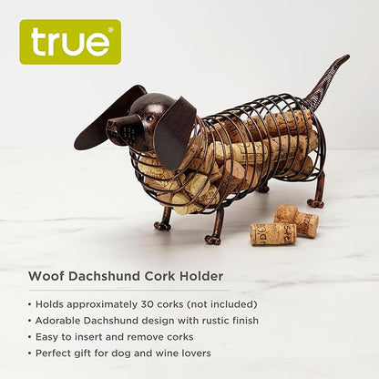 True Dachshund Cork Holder, Decorative Wine Cork Storage and Decor, Set of 1, Rustic Bronze Finish