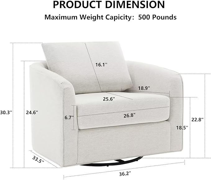 MINCETA Accent Chairs Set of 2, 360° Swivel Barrel Chair with High Density Foam, Oversized Reading Chair with Performance Fabric Upholstered Armchair for Living Room, Bedroom, Apartment White