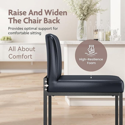ALPHA HOME 24 Inch Bar Stools Set of 3, Kitchen Counter Stools with Backs, PU Leather Barstools, Kitchen Stools with Back&Upholstered Footrest, Sturdy Chromed Metal Steel Frame, Midnight Blue