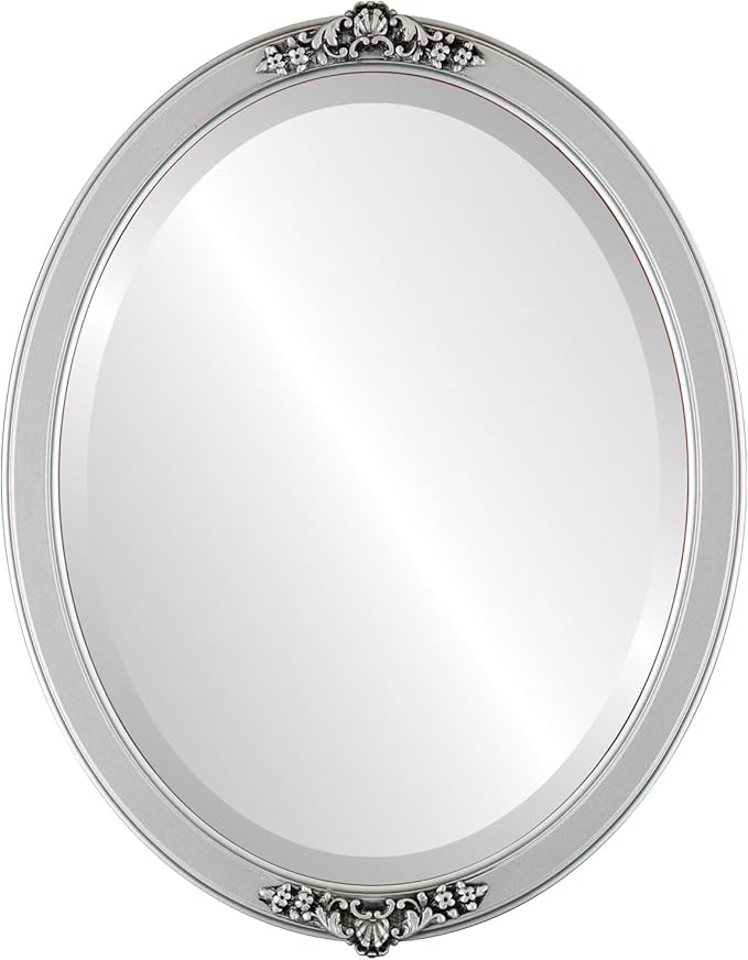 OVALCREST Oval Beveled Wall Mirror for Home Decor - Athena Style - Silver Spray - 26" x 22" Outside Dimensions