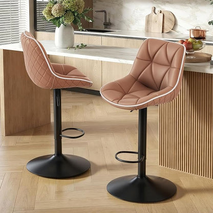 Nalupatio Bar Stools Set of 2, Adjustable Swivel Counter Height Bar Stools with Back, Armless Modern Barstools for Kitchen Island & Home Bar, Upholstered Seat,（Terracotta）