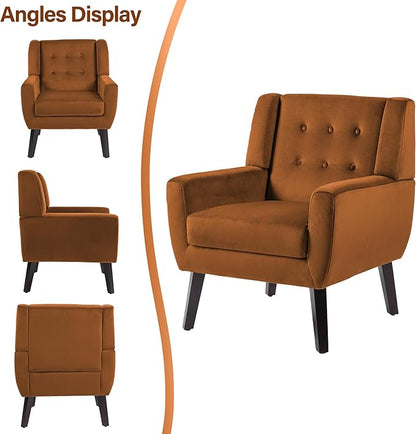 Lumibee Accent Chairs Set of 2, Velevet Fabric Armchairs for Living Room, Comfy Upholstered Arm Chairs Tufted for Indoor Bedroom Office Room (Orange Velvet)