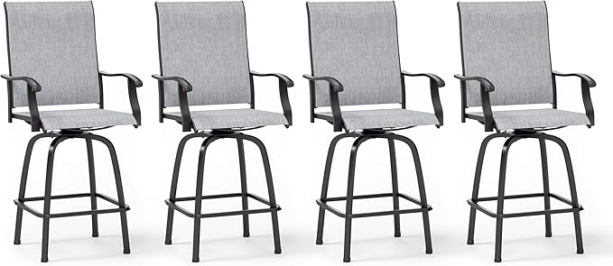 Sophia & William Swivel Bar Stools Set of 4, Bar Height Chairs, Outdoor Bar Chairs, High Top Patio Chairs, Supports 300 lbs (Grey Fabric)