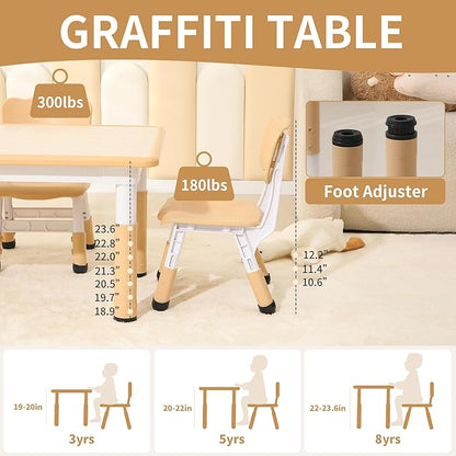 Toddler Table and 2 Chairs, Height-Adjustable Kids Table and Chairs Set, 31.5''L x 23.6''W Children Activity Table for Boys and Girls Aged 3-8