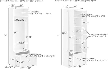 Crosley Furniture Harper 3-Piece Hall Tree and Storage Cabinet Set with Entryway Bench and Hooks for Hanging, White